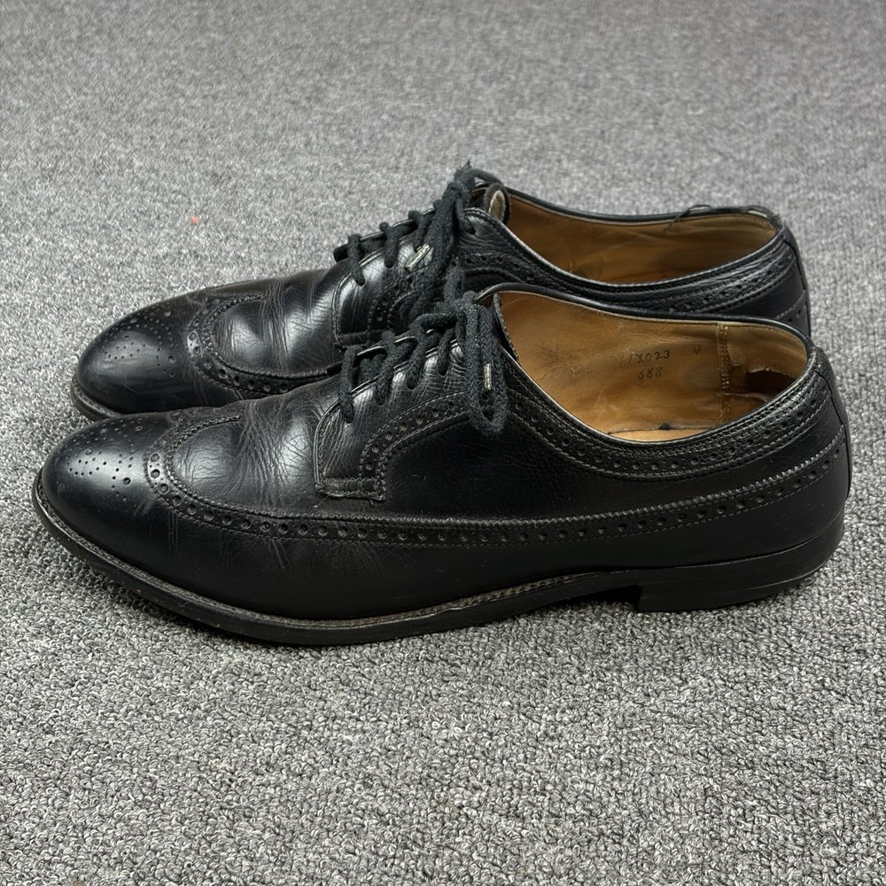 ALDEN 588 Black Pebble Grain Leather Brogue Wingtip Blucher Dress Shoes Size 12